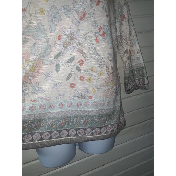 Christopher & Banks Sz Petite MEDIUM PM Floral Border Print Tunic 3/4 Sleeve EUC - Picture 6 of 10